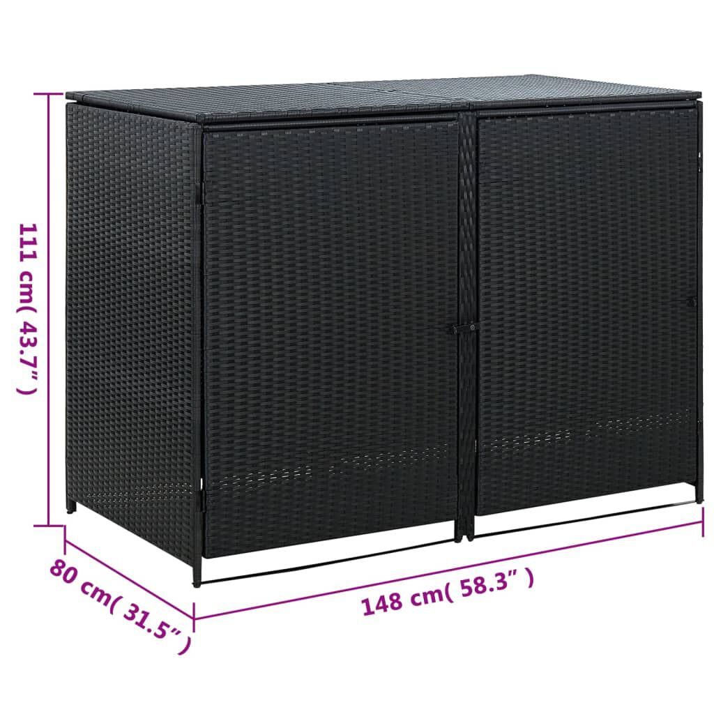 vidaXL Skjul för 2 soptunnor konstrotting 148x80x111 cm svart