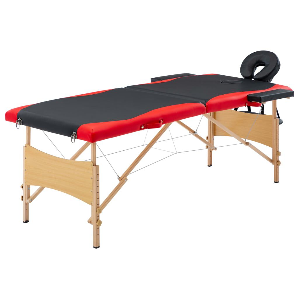 vidaXL Hopfällbar massagebänk 2 sektioner trä svart och röd