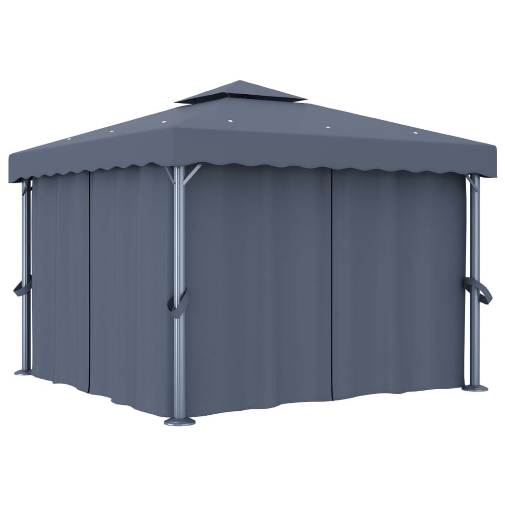 vidaXL Paviljong med draperi och ljusslinga LED 3x3 m antracit