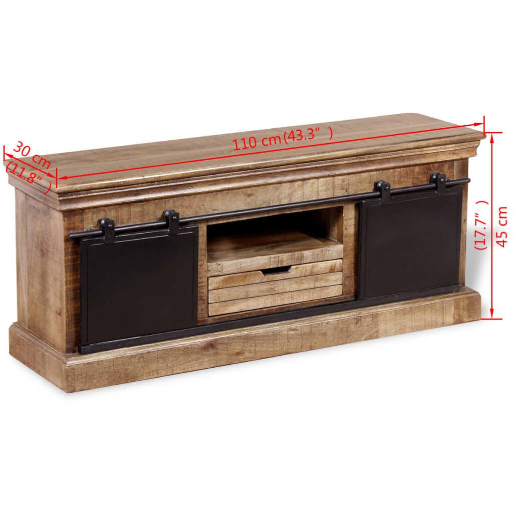 vidaXL TV-bänk med 2 skjutdörrar massivt mangoträ 110x30x45 cm