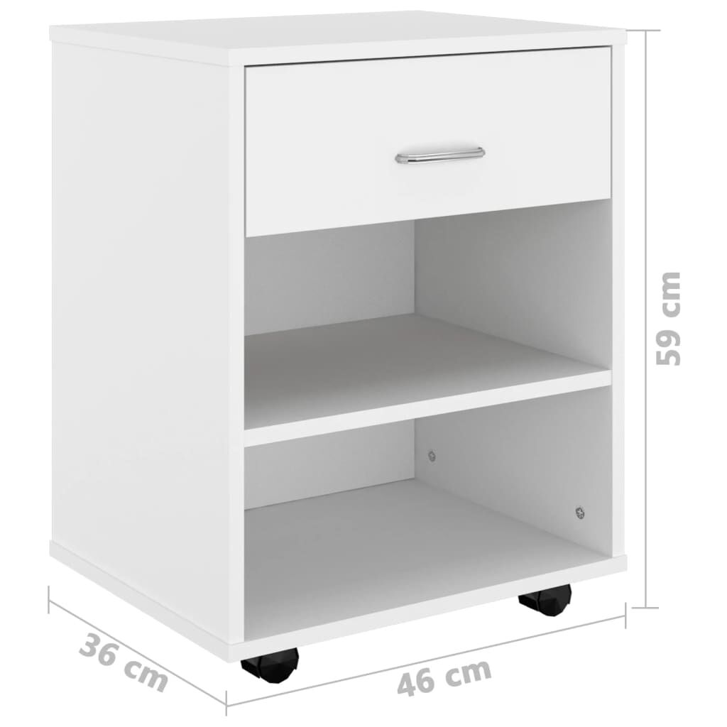 vidaXL Skåp med hjul vit 46x36x59 cm konstruerat trä