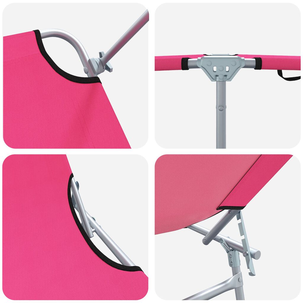 vidaXL 2 st Fällbara solstolar med solskydd - Rosa 600D Oxford-tyg
