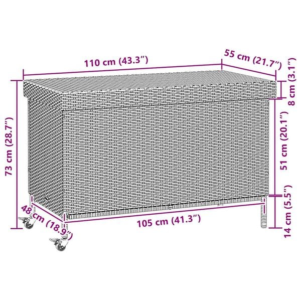 vidaXL Trädgårdslåda med hjul svart 110x55x73 cm konstrotting