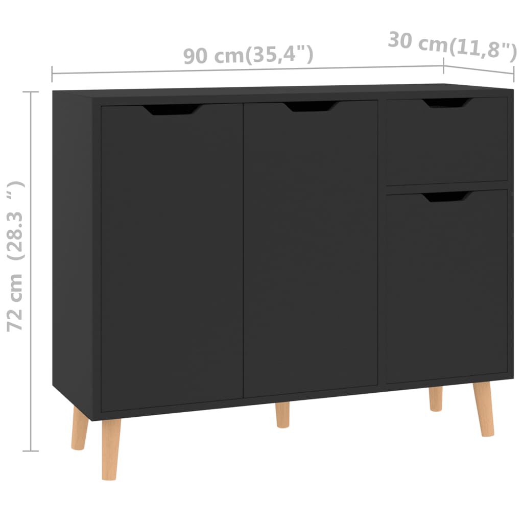 vidaXL Skänk svart högglans 90x30x72 cm konstruerat trä