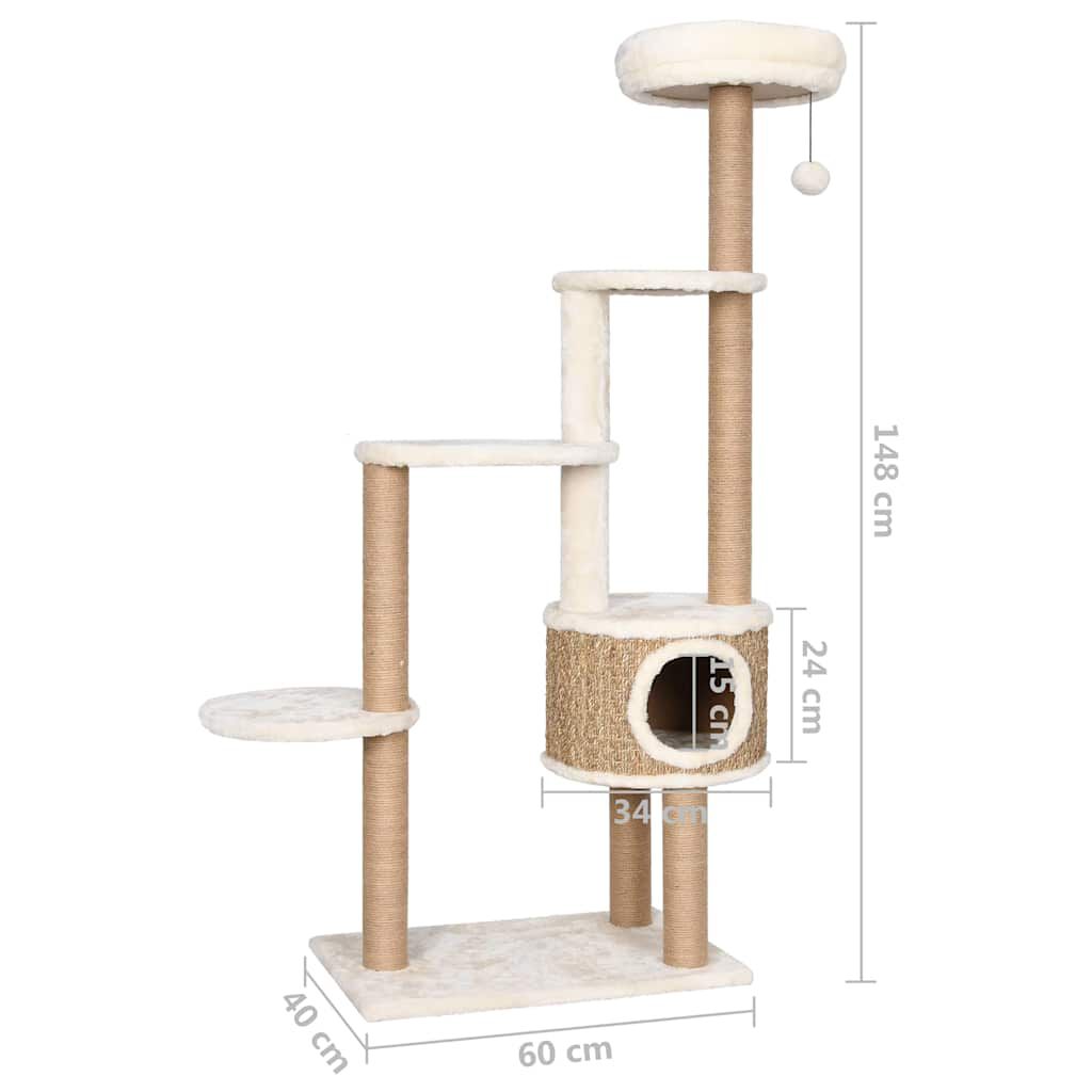 vidaXL Klösträd med dyna och klöspelare 148 cm sjögräs