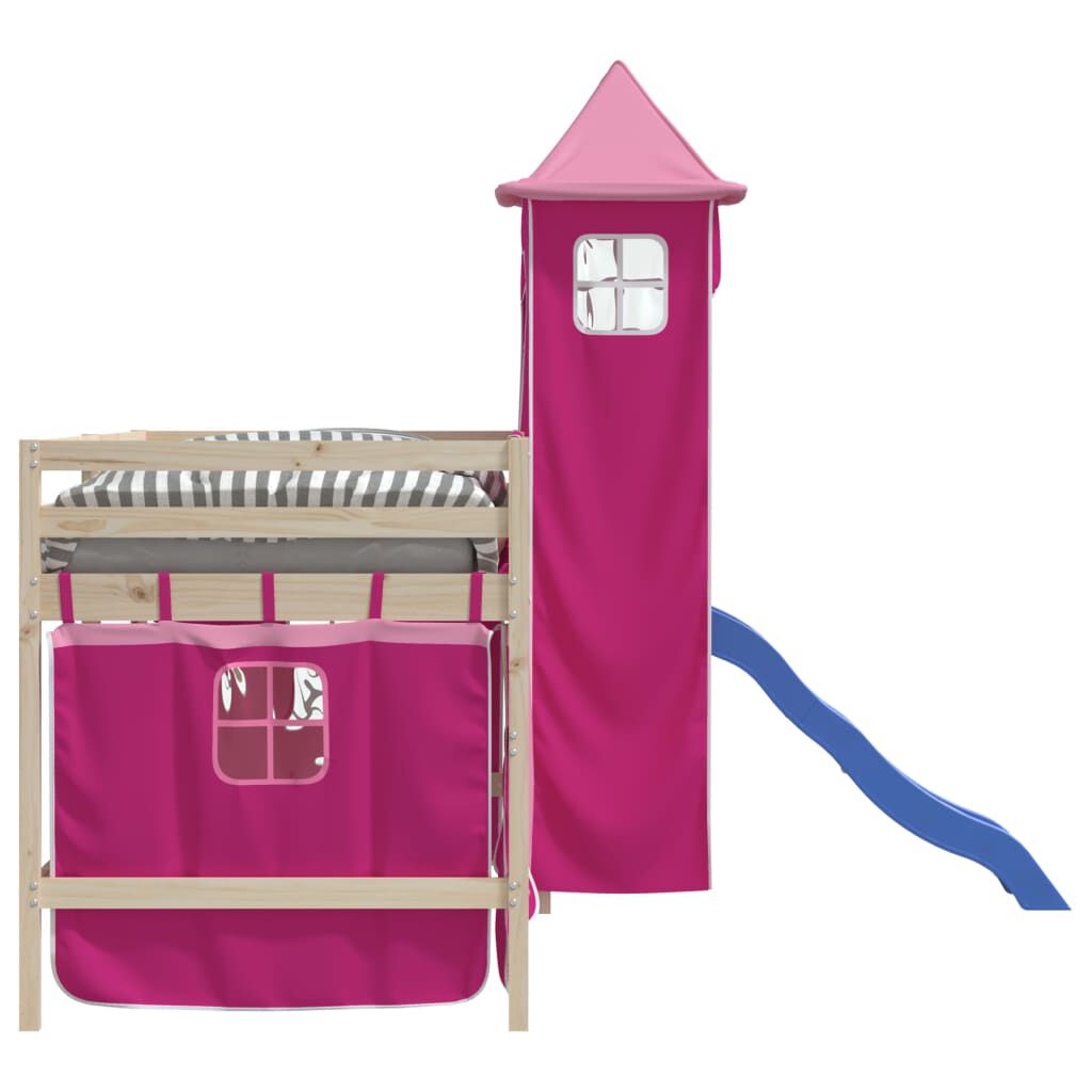 vidaXL Gardiner för loftsäng med torn rosa polyester