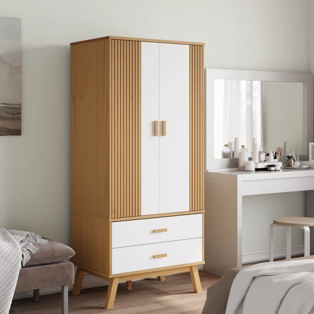 vidaXL Garderob OLDEN vit och brun 76,5x53x172 cm massiv furu