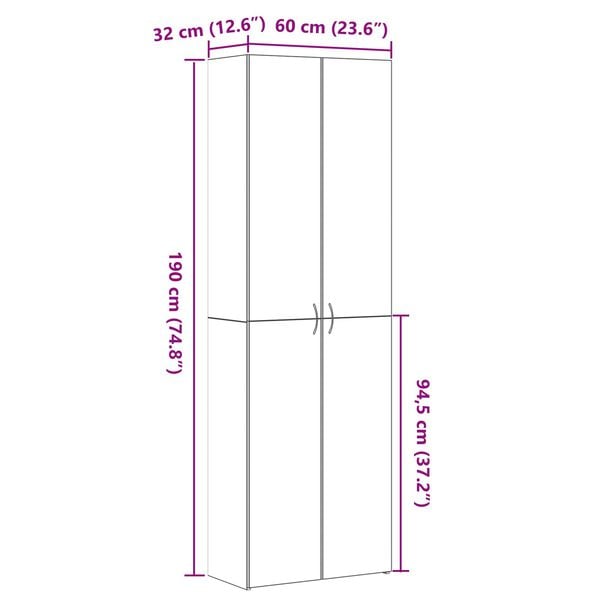 vidaXL Kontorsskåp Svart Ek 60x32x190 cm Byggt trä