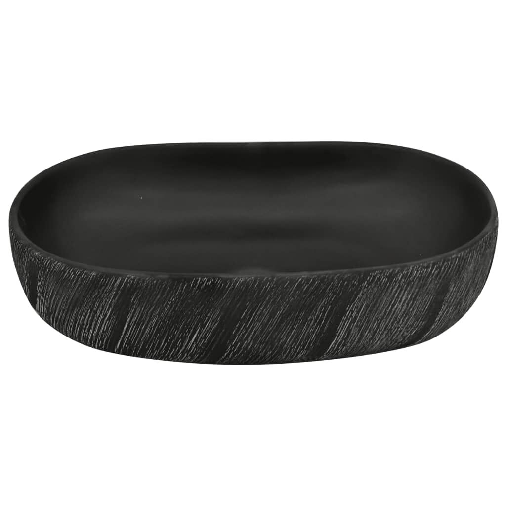 vidaXL Handfat svart oval 59x40x14 cm keramik