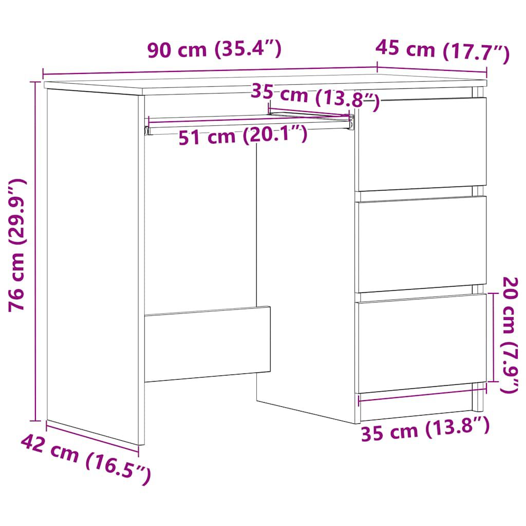 vidaXL Skrivbord sonoma-ek 90x45x76 cm konstruerat trä