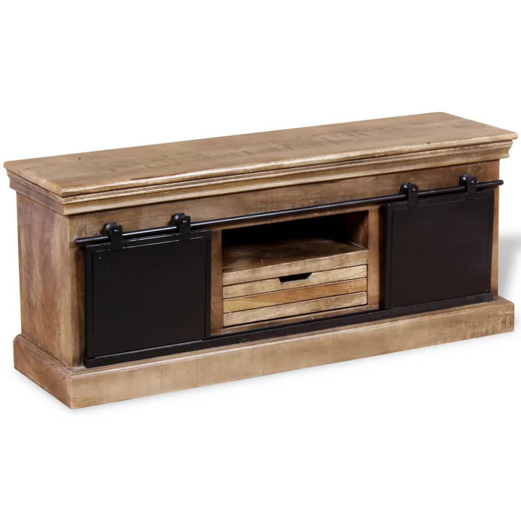 vidaXL TV-bänk med 2 skjutdörrar massivt mangoträ 110x30x45 cm