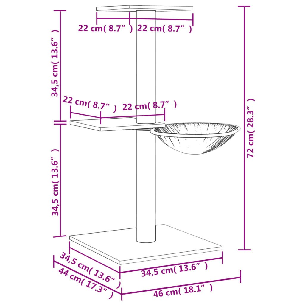 vidaXL Klösträd med sisalpelare gräddvit 72 cm